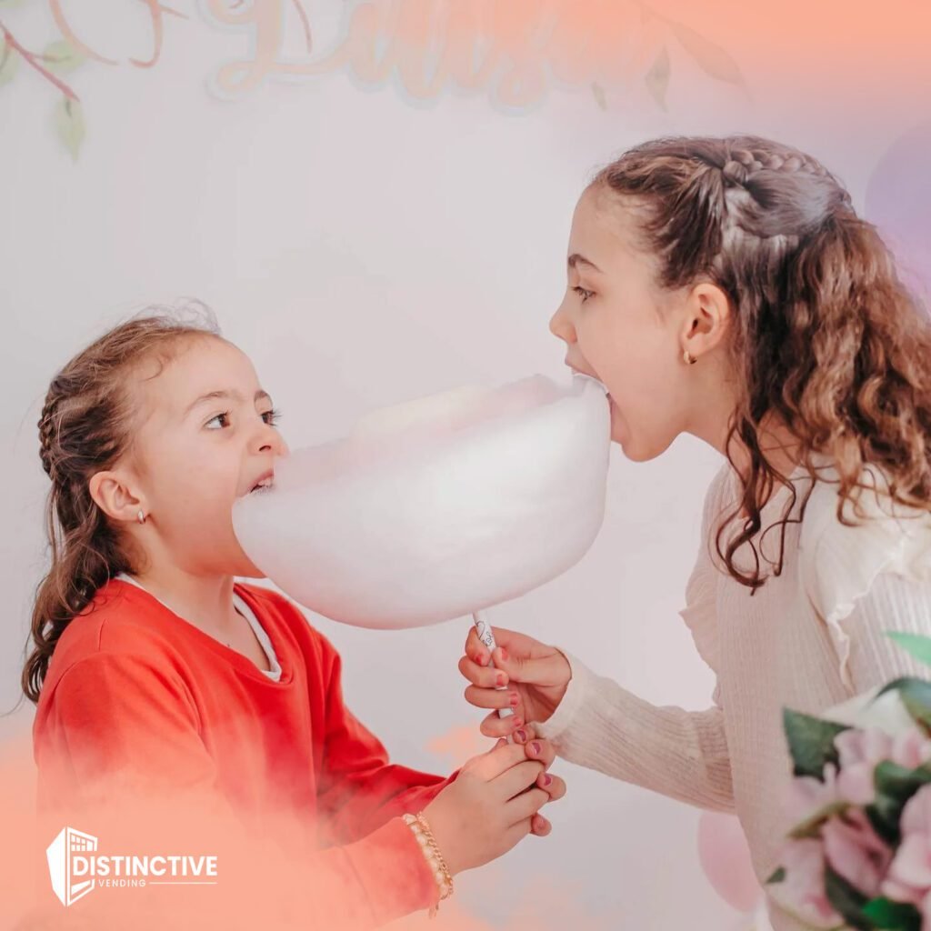 two kids sharing cotton candy